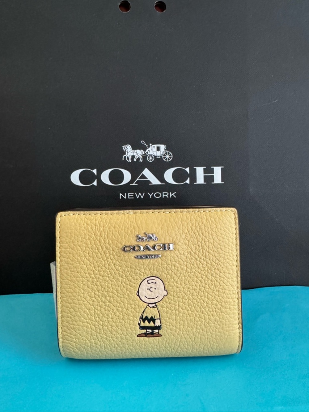 NWT Coach X Peanuts Snap Wallet With Charlie Brown SV/ Hay Multi